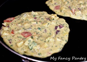 cooking chickpea pancakes